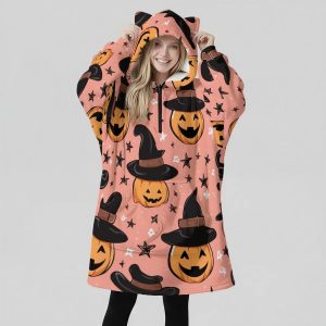 Halloween Design Fleece Oversized Hoodie Blanket For Women