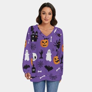 Halloween Design Women's V-Neck Knitted Sweater