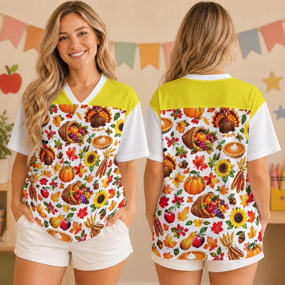 Unisex V-Neck Thanksgiving T-Shirt - Image 2