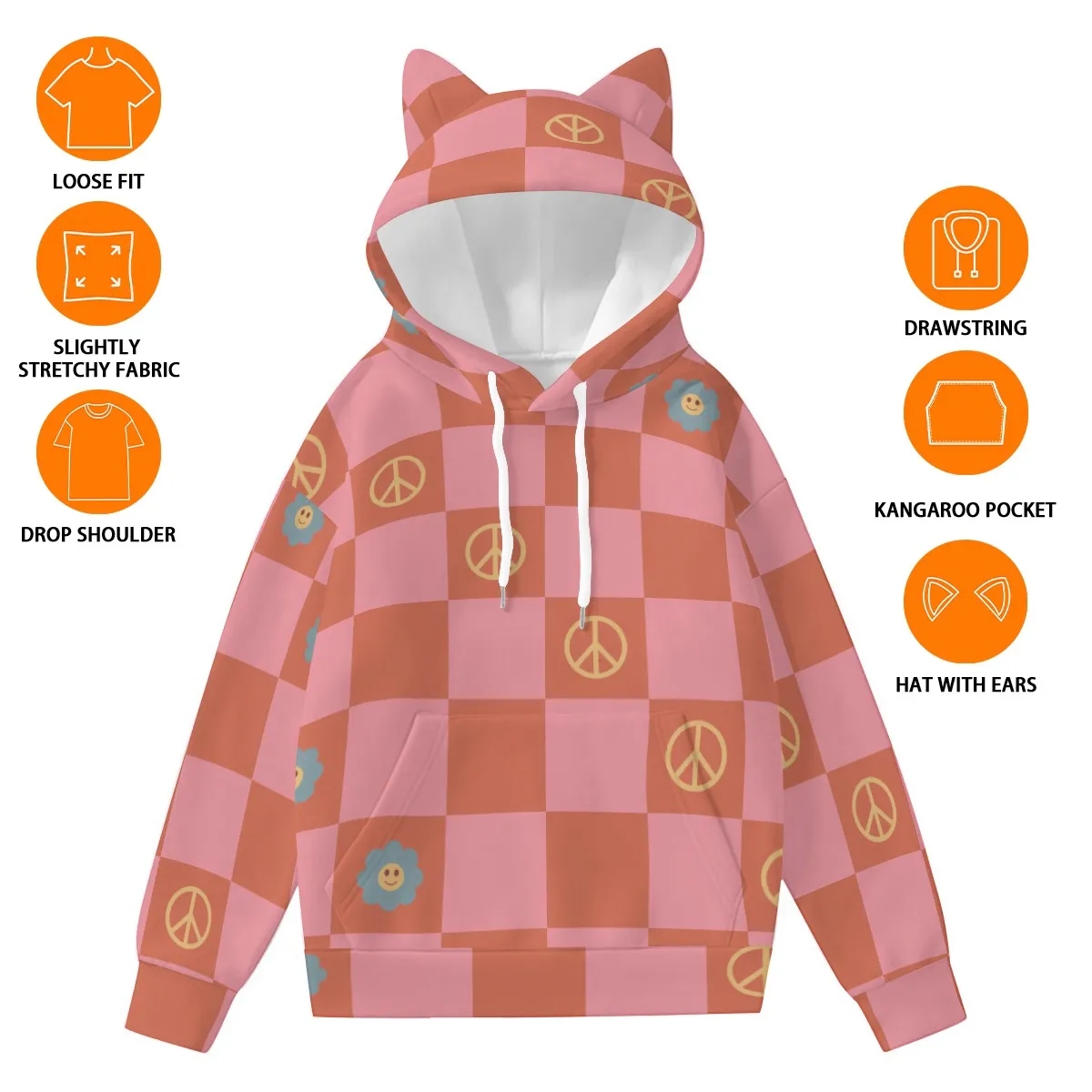 Peace Sign Design Hoodie For Women - Image 2