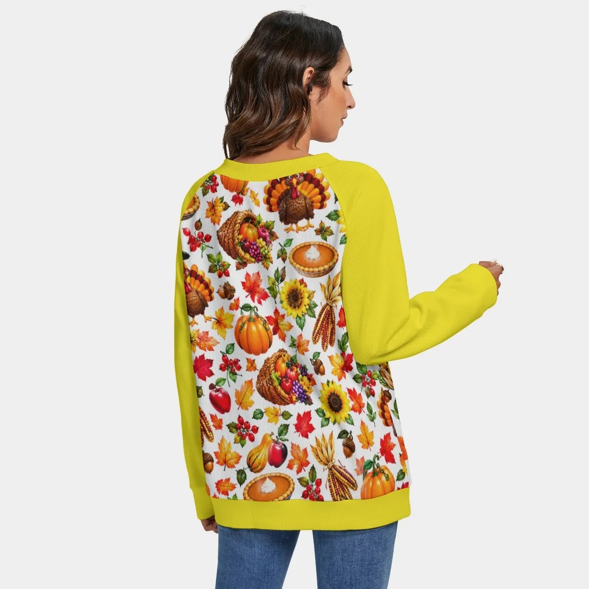 Thanksgiving Design Women's V-Neck Knitted Sweater - Image 3