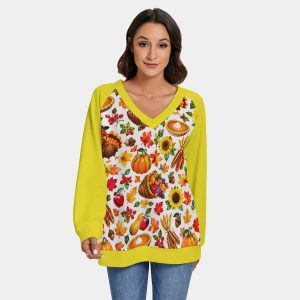Thanksgiving Design Women's V-Neck Knitted Sweater